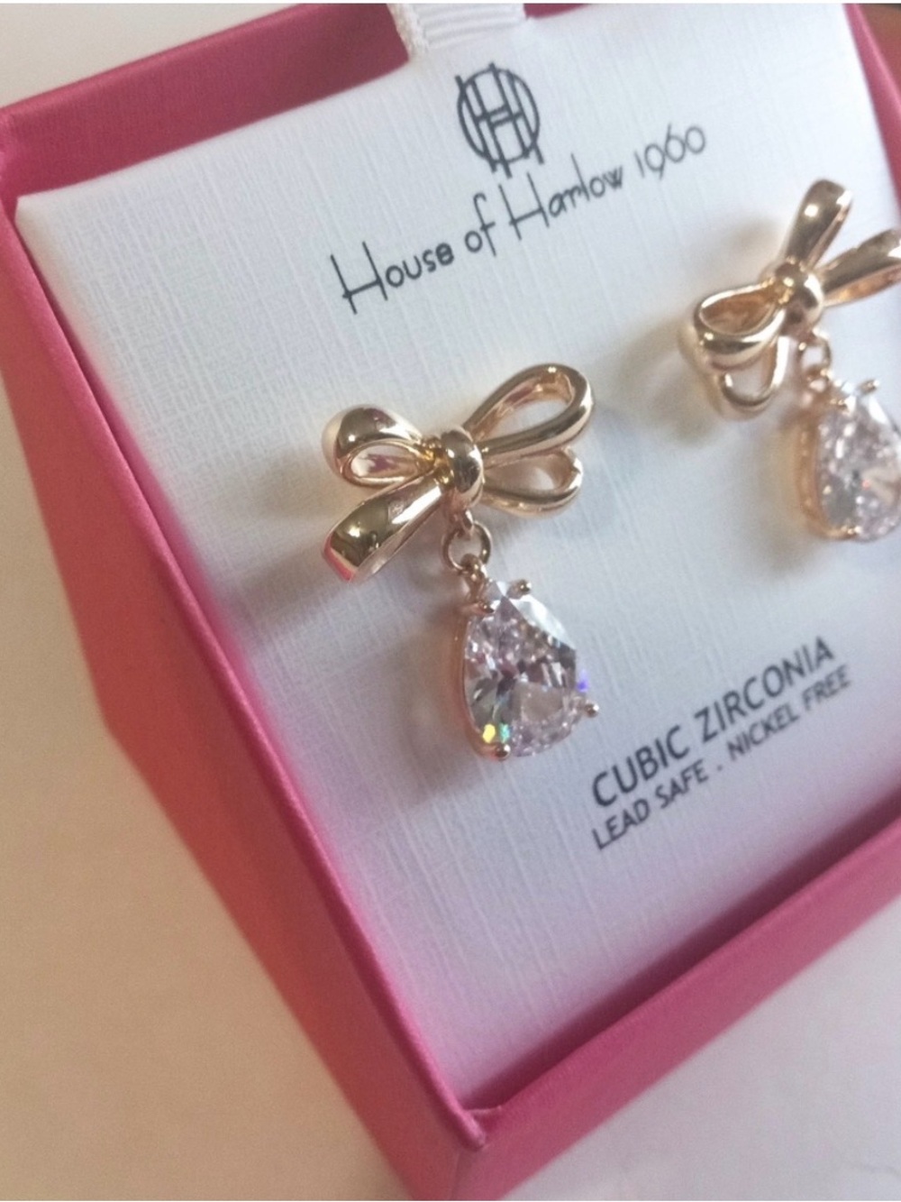 House of Harlow CZ crystal bow earrings